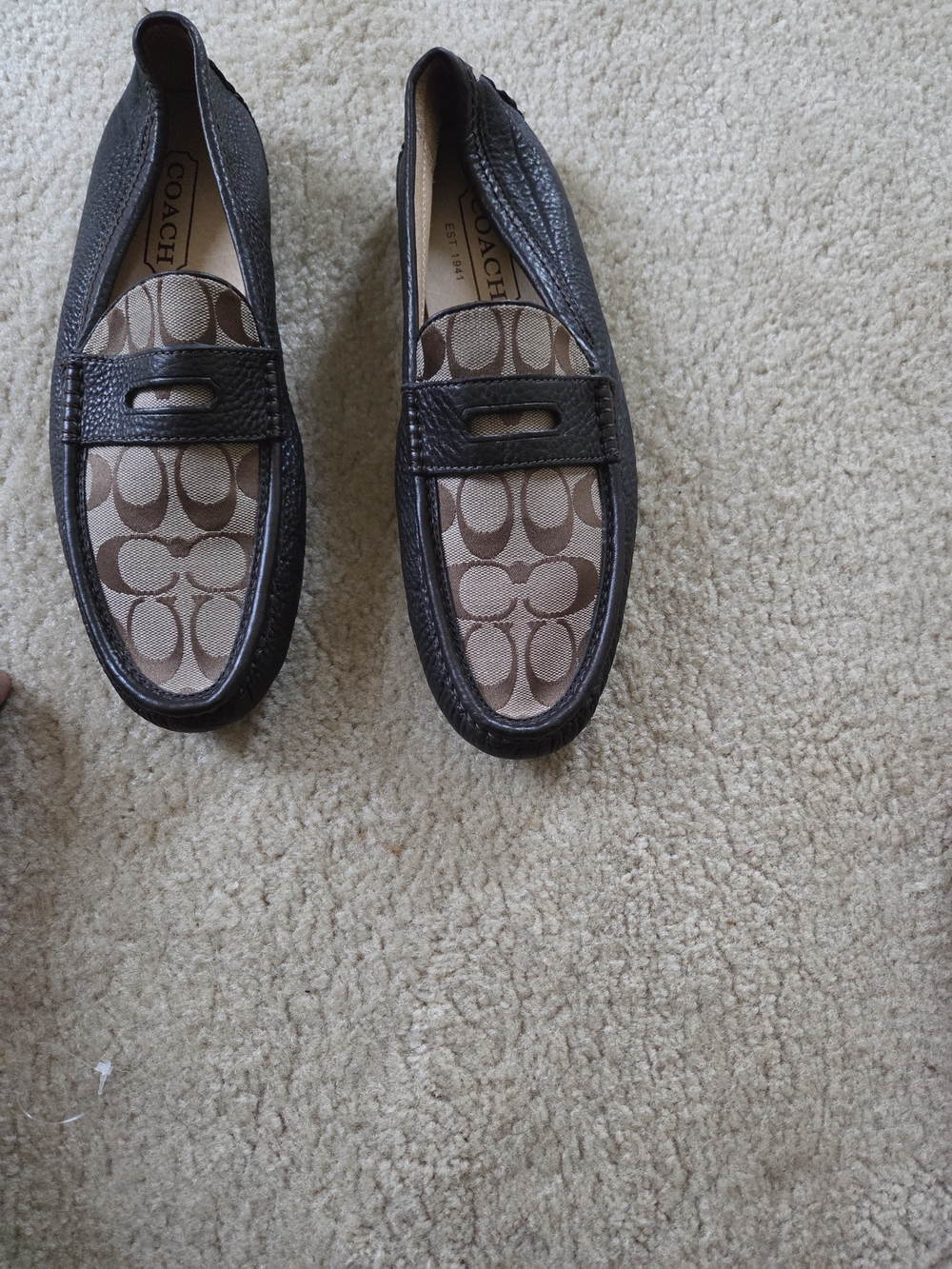 COACH Men’s Brown Signature Canvas & Dark Brown Leather Penny Loafers